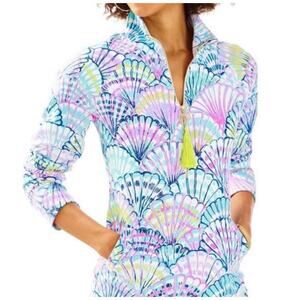 Lilly Pulitzer “Oh Shello” Skipper Popover ¼ Zip Pullover Seashell Print Cotton